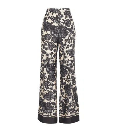 Sandro Printed Wide-leg Trousers In Beige