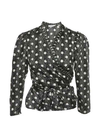 Pre-owned Sandro Printed Wrap-style Blouse In Black