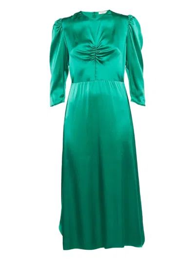 Pre-owned Sandro Puff-sleeve Satin Dress In Green