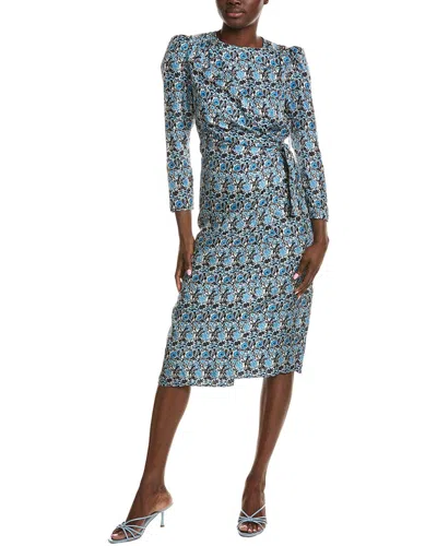 Sandro Wrap-effect Floral-print Silk-twill Midi Dress In Light Blue