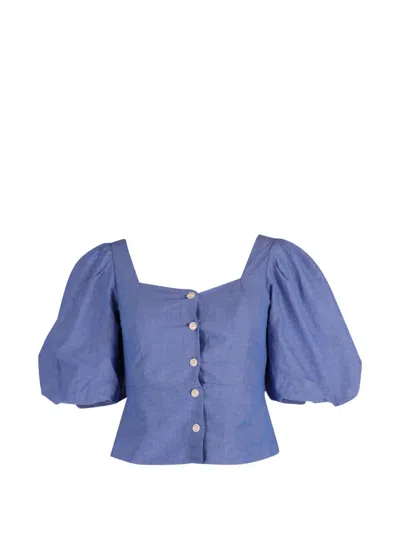 Pre-owned Sandro Puffed-sleeve Top In Blue