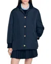 Sandro Puffer Jacket With Teddy Collar In Blue