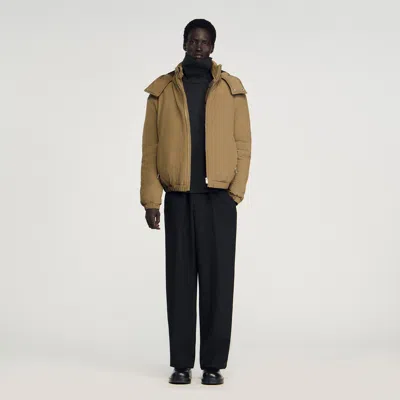 Sandro Puffer Jacket With Removable Hood In Brown