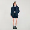 Sandro Puffer Jacket With Teddy Collar In Blue