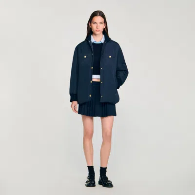 Sandro Puffer Jacket With Teddy Collar In Blue