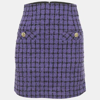 Pre-owned Sandro Purple Checkered Tweed Mini Skirt Xs