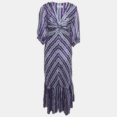 Pre-owned Sandro Purple Floral Stripe Satin Keyhole Brumela Midi Dress S