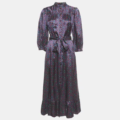 Pre-owned Sandro Purple Stars Print Satin Maxi Dress S