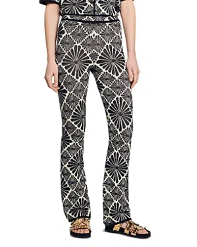 Sandro Pyramide Jacquard Flared Trousers In Ecru/ Black