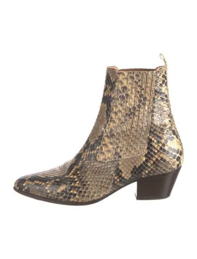 Pre-owned Sandro Python Animal Print Boots In Neutrals