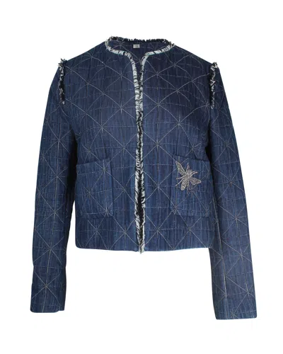 Sandro Quilted Jacket In Blue Cotton