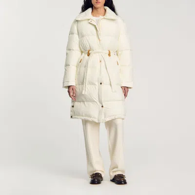 Sandro Quilted Mid-length Puffer Jacket In White