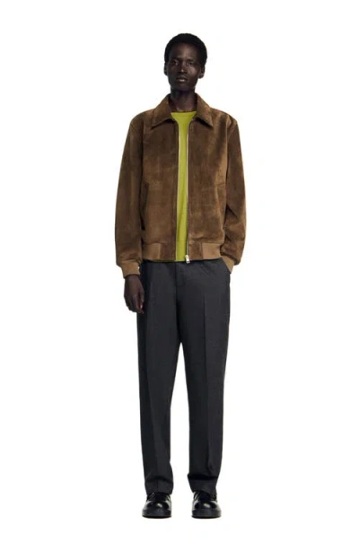 Sandro Quilted Zip Jacket In Brown