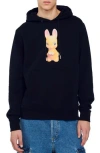 Sandro Rabbit Cotton Graphic Hoodie In Black