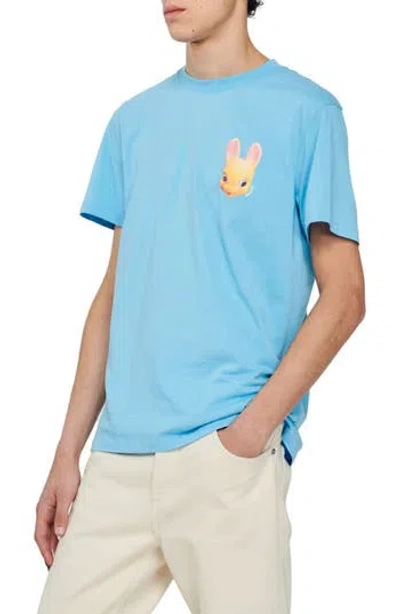 Sandro Rabbit Cotton Graphic Logo Tee In Blue