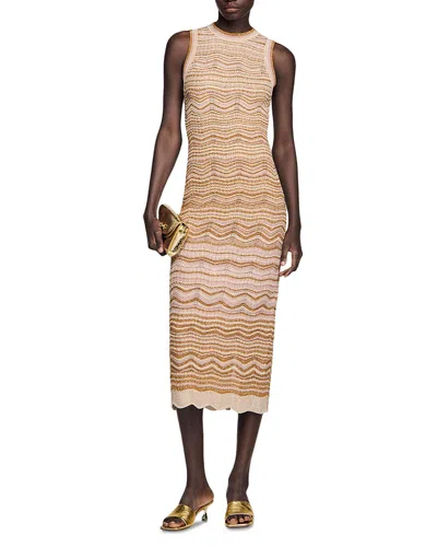 Sandro Raffaela Fancy Knit Maxi Dress In Brown
