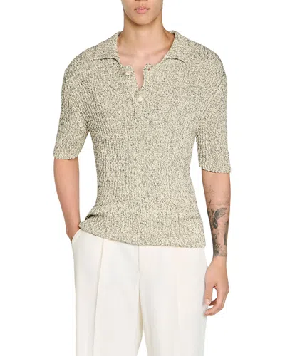 Sandro Raffaele Marl Cotton Knit Polo Shirt In Neutral