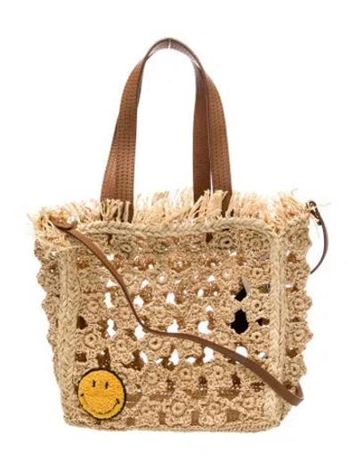 Pre-owned Sandro Raffia Top Handle Bag In Neutral