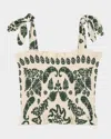 Sandro Floral Motif Smocked Top In Ecru / Green