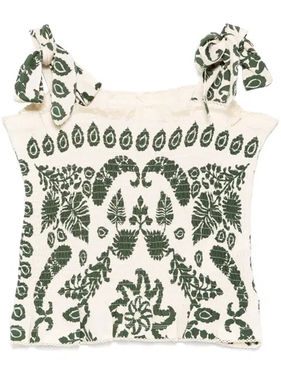 Sandro Floral Motif Smocked Top In Neutral