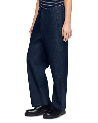 Sandro Raw Barrel Jeans In Navy Blue