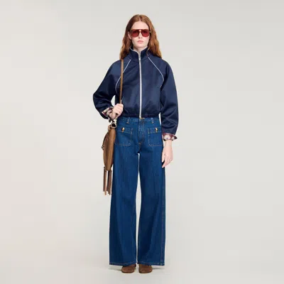 Sandro Raw Straight Patch Pocket Jeans In Blue