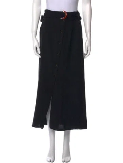 Pre-owned Sandro Raw-edge Trim Midi Length Skirt In Black