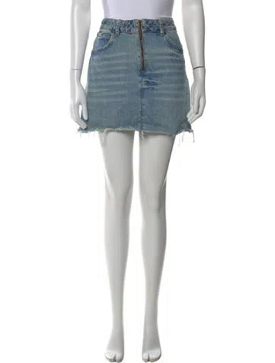 Pre-owned Sandro Raw-edge Trim Mini Skirt In Blue