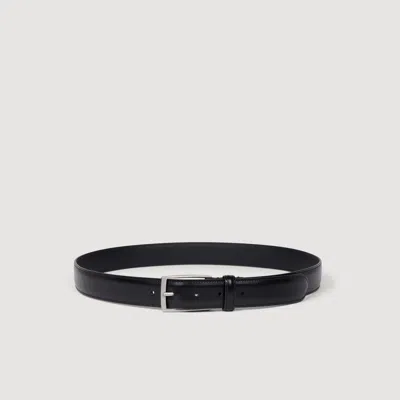 Sandro Rectangular Buckle Leather Belt In Black