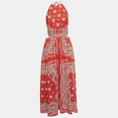 Pre-owned Sandro Red Bandana Print Cotton Halter Neck Maxi Dress M