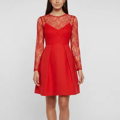 Pre-owned Sandro Red Corded Lace And Textured Crepe Pleated Mini Dress S