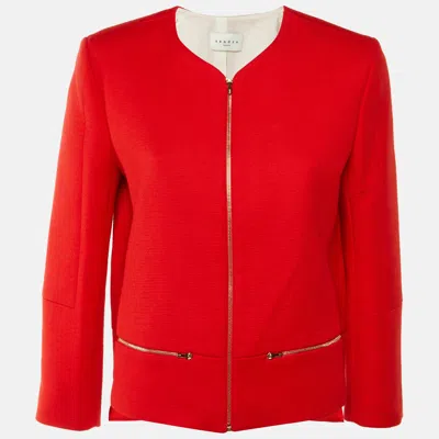 Pre-owned Sandro Red Cotton Zip Front Jacket M