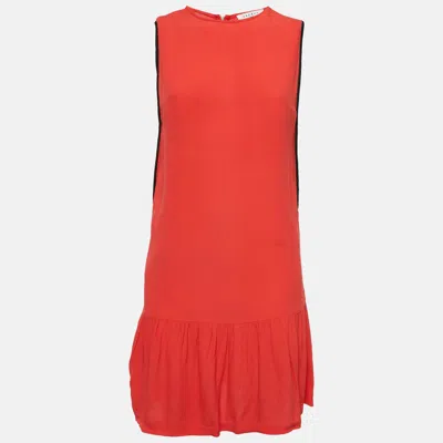Sandro Red Crepe Sleeveless Flounce Mini Dress