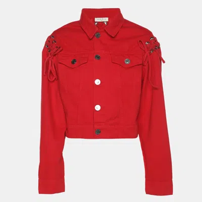 Pre-owned Sandro Red Denim Button Front Lace-up Detail Jacket M
