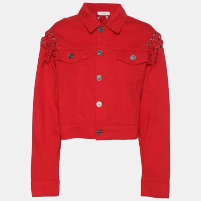 Pre-owned Sandro Red Denim Button Front Lace-up Detail Jacket M