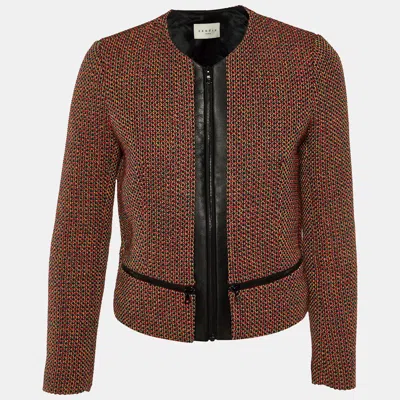 Pre-owned Sandro Red Lurex Tweed Zip Front Jacket S