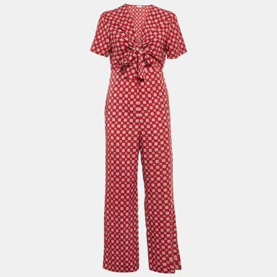 Sandro Red Printed Crepe Jumpsuit In Brown