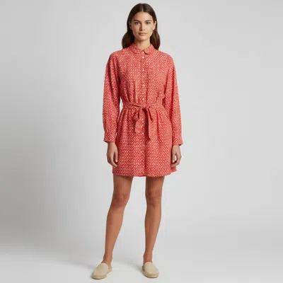 Pre-owned Sandro Red Printed Linen Blend Long Sleeve Playsuit M