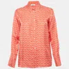 Sandro Red Printed Silk Button Front Long Sleeve Shirt In Red
