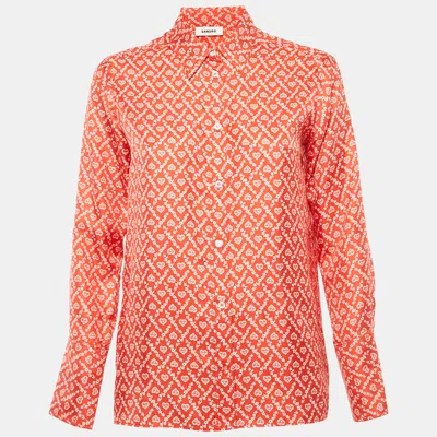 Pre-owned Sandro Red Printed Silk Button Front Long Sleeve Shirt Xs