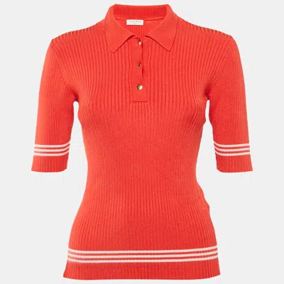 Pre-owned Sandro Red Rib Knit Short Sleeve Polo Top M