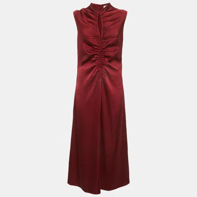 Pre-owned Sandro Red Satin Titanic Ruched Maxi Dress L
