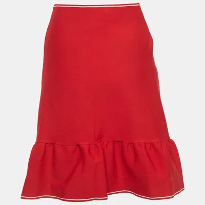 Sandro Red Stretch Knit Ruffled Mini Skirt