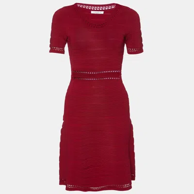 Pre-owned Sandro Red Textured Stretch Knit Flared Dress S