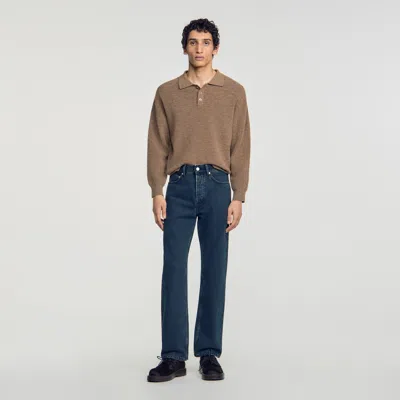 Sandro Regular Fit Faded Cotton Jeans In Grey Blue