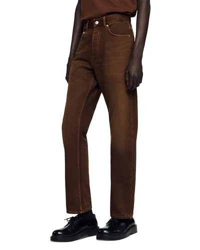 Sandro Regular Fit Faded Cotton Jeans In Tobacco Brown