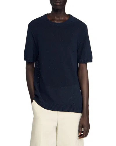 Sandro Regular Fit Lightweight Fine Knit Tee In Blue