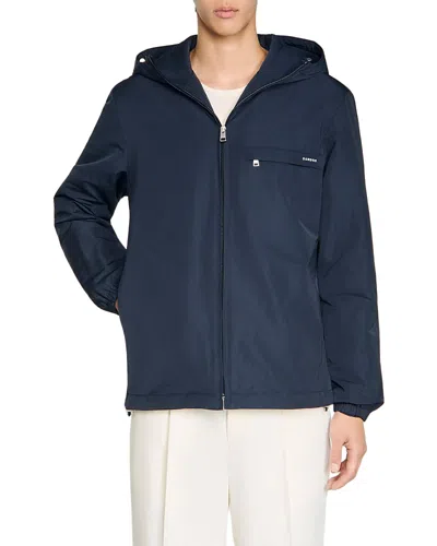 Sandro Regular Fit Nylon Windbreaker In Blue
