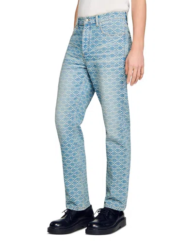 Sandro Regular Fit Square Cross Jeans In Sky Blue