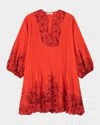 Sandro Womens Rouges Oversized Lace-trim Cotton-blend Mini Dress In Red